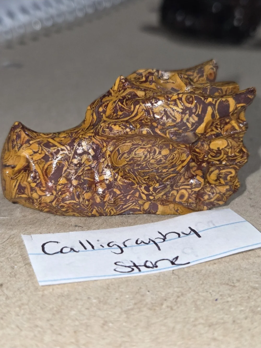 Detailed Calligraphy Stone/Miriam Jasper Crystal Carved Dragon Head Stone